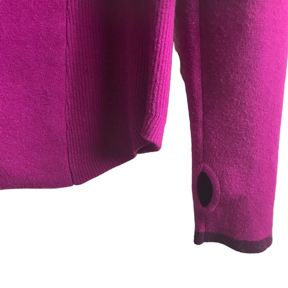 Title Nine‎ Small Wool Full Zip Mock Neck Magenta Sweater Jacket Thumbholes Golf - Picture 9 of 14